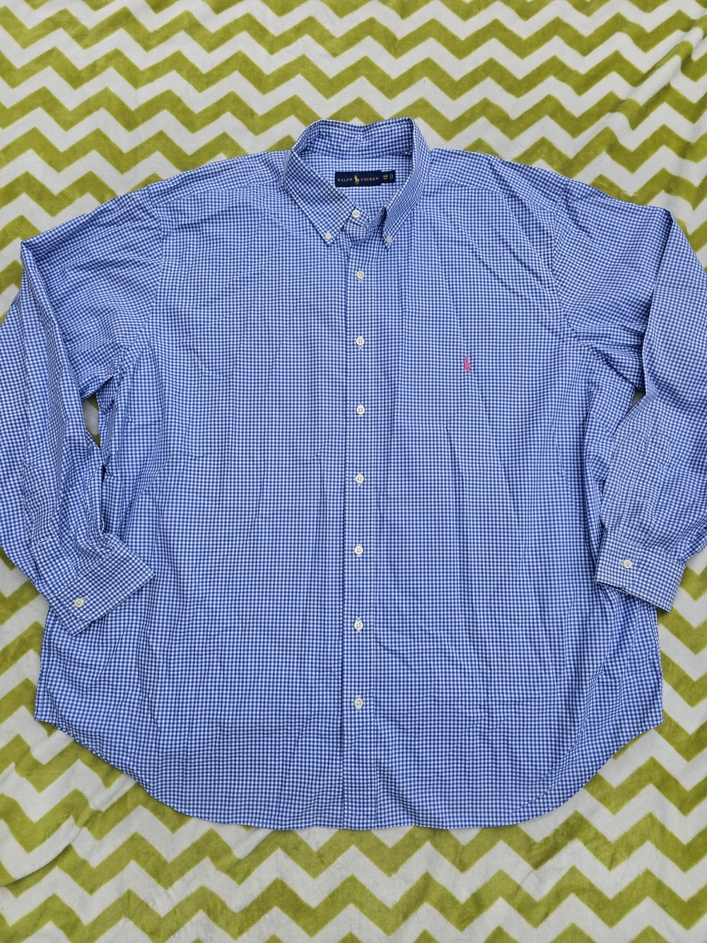 Ralph Lauren Blue Gingham Long-Sleeve Button-Down Shirt Size: 2XB